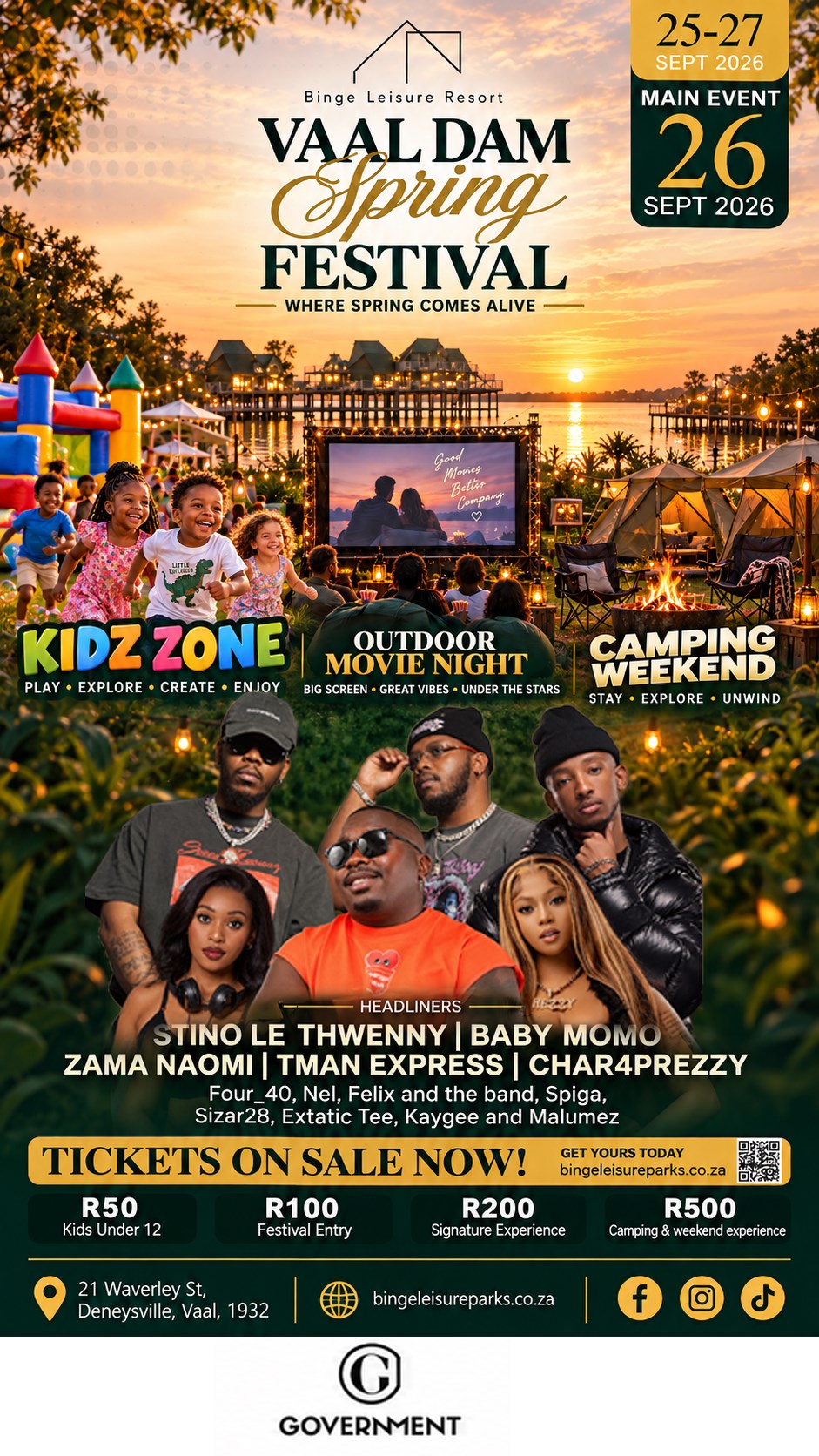 Official Vaal Dam Spring Festival 2026 poster — Binge Leisure Resort, 26 September
